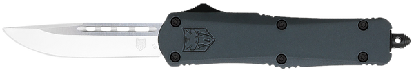 CobraTec FS-3 Medium OTF Knife with 3" D2 Steel Drop Point Blade and Gray Aluminum Handle