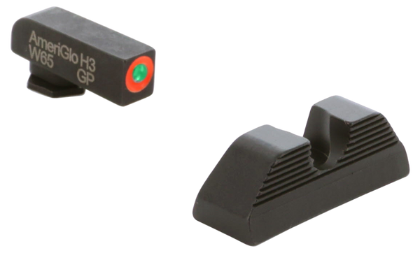 AmeriGlo GL351 Glock Sight Set: Green Tritium Front & Black Serrated Rear