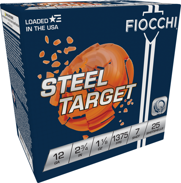 Fiocchi 12 Gauge Steel Target Shotgun Shells - 1 1/8 oz, #7 Shot, 25 Rounds per Box