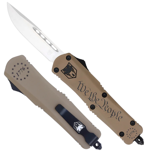 CobraTec FS-3 "We The People" OTF Knife with 2.75" D2 Steel Blade and Tan Aluminum Handle