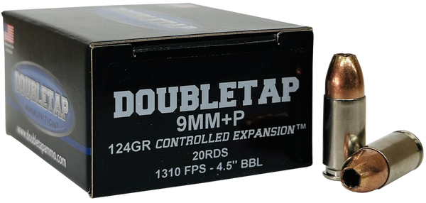 DoubleTap 9mm+P 124gr JHP Ammo - 20 Rounds/Box, 50 Boxes/Case