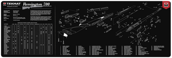Remington 700 Cleaning Mat with Parts Diagram - 12"x36" Black/White Rubber