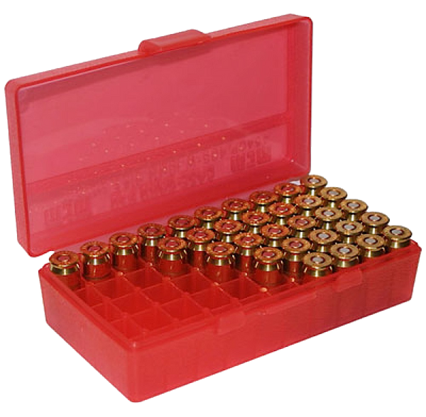 MTM Case-Gard P503829 50-Round Multi-Caliber Handgun Ammo Box - Clear Red