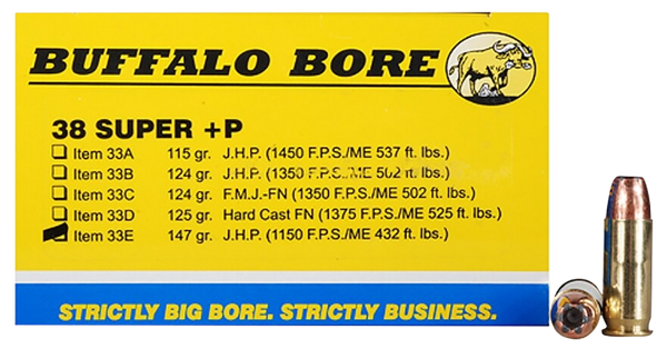 Buffalo Bore 38Super +P 147gr JHP Personal Defense Ammo - 20/Box