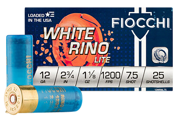 Fiocchi Exacta Target White Rino Lite 12 Gauge Shotgun Shells - 25/Box