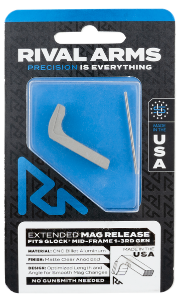 Extended Silver Aluminum Magazine Release for Glock Gen3 (Excluding 21SF) - Rival Arms RA72G001D