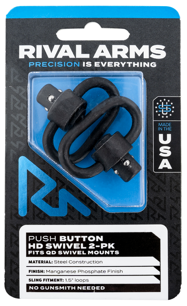 Rival Arms HD Swivel Set with 1.5" Loops & Push Button - Black Manganese Phosphate Steel