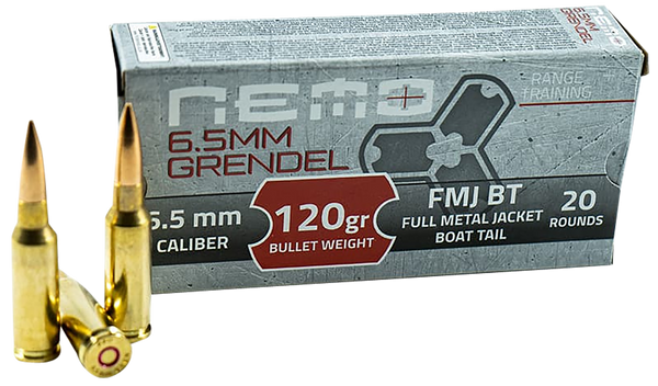 Nemo Arms 6.5 Grendel 120gr FMJ BT Ammo - 20/Box, 25/Case