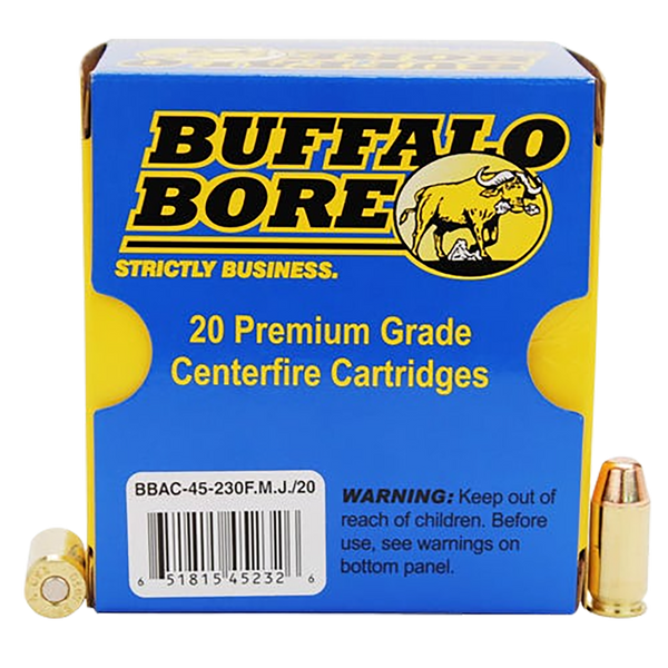 Buffalo Bore 45ACP +P 230gr FMJ Flat Nose Ammo - 20 Rounds