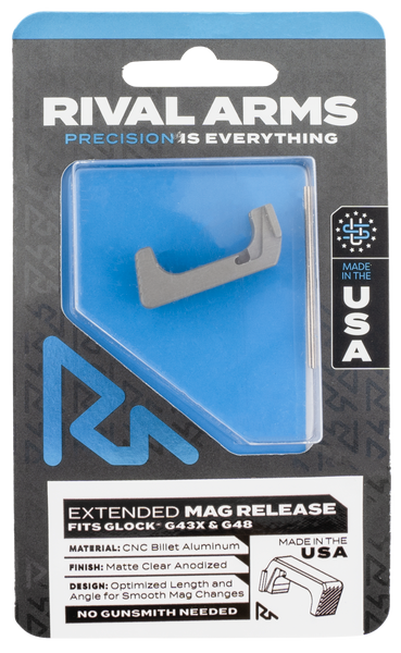 Extended Silver Aluminum Magazine Release for Glock 43X/48 - Rival Arms RA72G004D