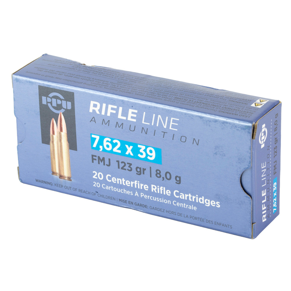 PPU 7.62x39mm 123 Grain FMJ Ammunition - 20 Rounds per Box, 1000 Rounds per Case