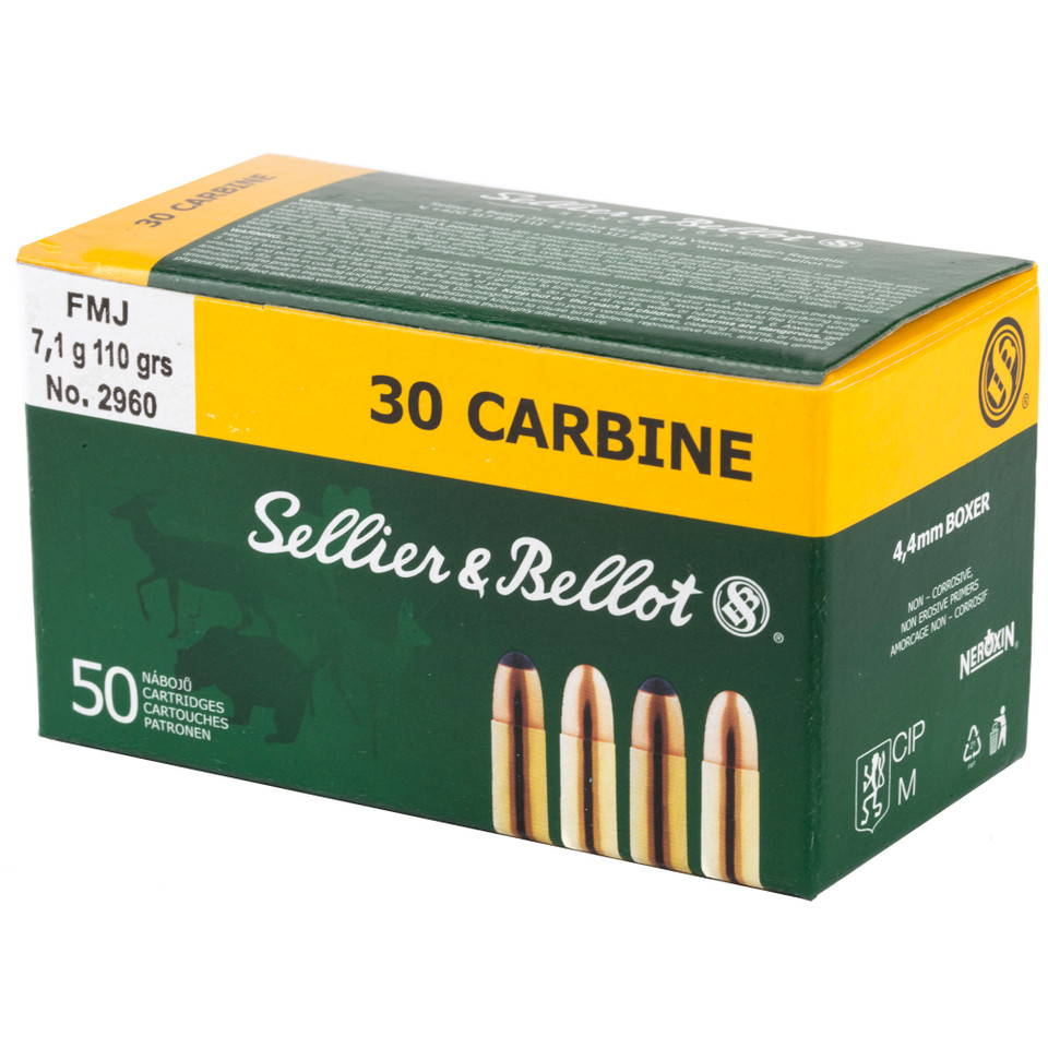 S&B .30 Carbine 110 Grain FMJ Ammunition - 50 Rounds/1000 Rounds