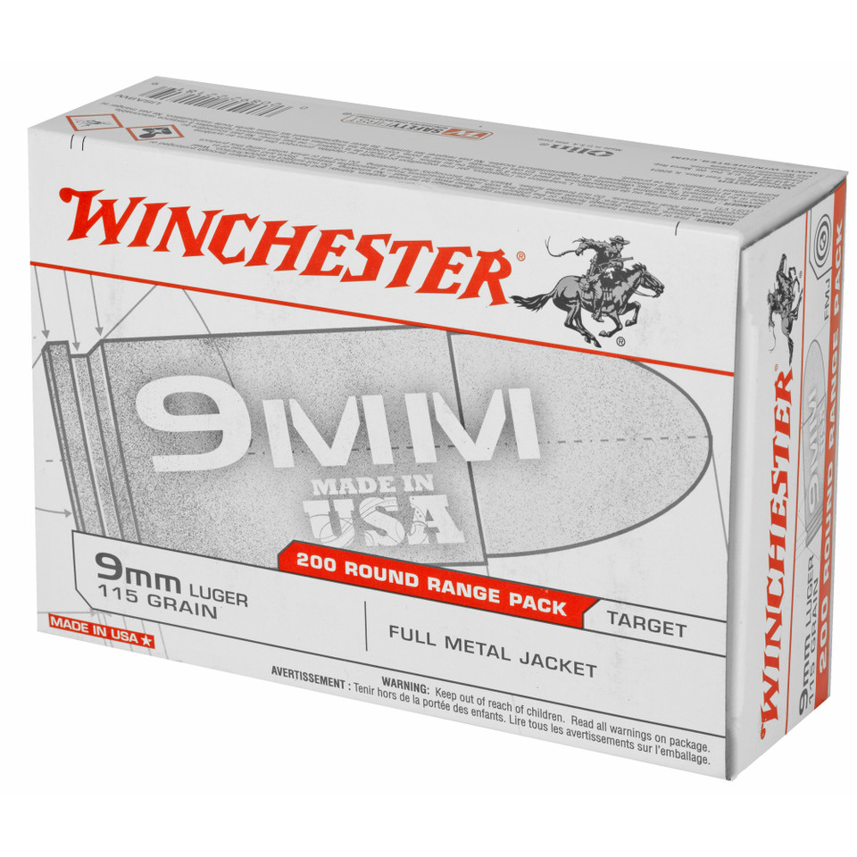 Winchester USA 9mm 115 Grain FMJ Ammunition - 200 Rounds/1000 Rounds