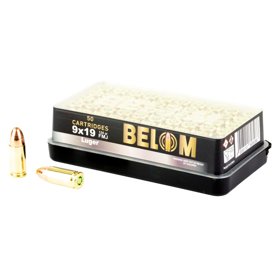 BELOM 9MM 124GR FMJ Brass Ammunition - 50 Rounds/1000 Rounds
