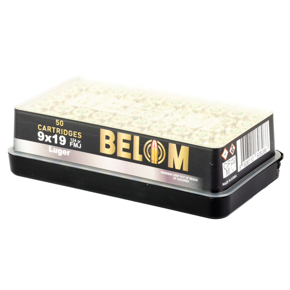 BELOM 9MM 124GR FMJ Brass Ammunition - 50 Rounds/1000 Rounds