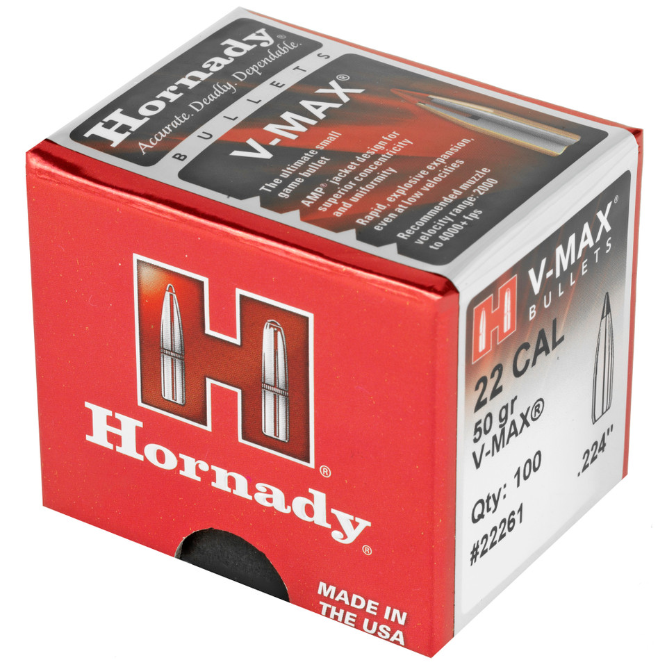 Hornady V-MAX .22 Caliber .224 50 Grain Bullets - 100 Count