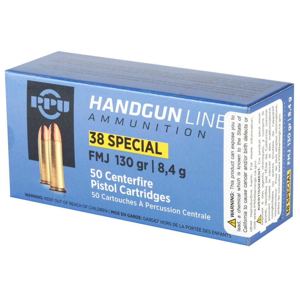 PPU .38 Special FMJ 130 Grain Ammunition - 50 Rounds/500 Rounds