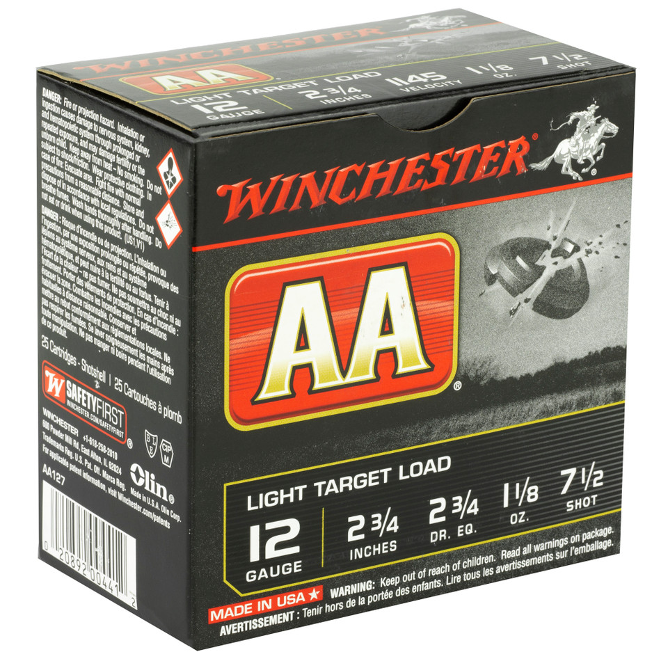 Winchester AA Target 12 Gauge 2.75" #7.5 Shotgun Shells - 25 Rounds per Box, 250 Rounds per Case