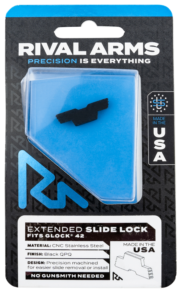 Extended Slide Lock for Glock 42 - Black QPQ Stainless Steel by Rival Arms