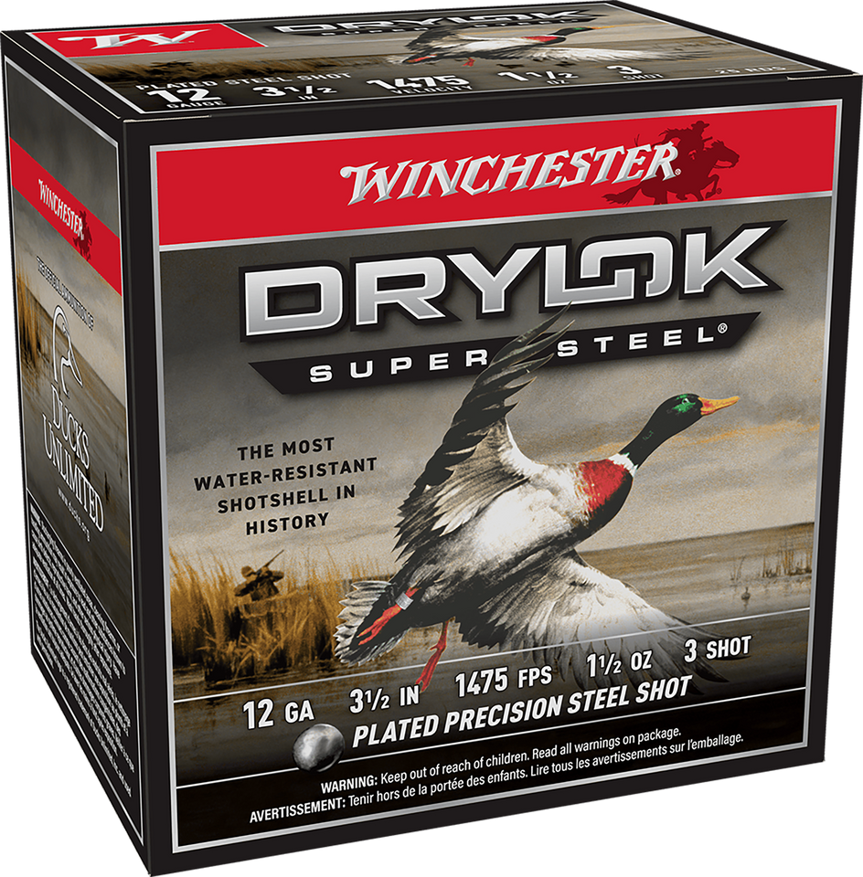 Winchester Drylok Super Steel 12 Gauge High Velocity Ammo - 3.5" 1.5oz, 3 Shot, 25/Box