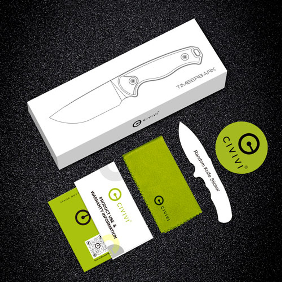 CIVIVI TimberBark 3.2" Fixed Blade Knife with Green Micarta Handle and Black Stonewash Finish