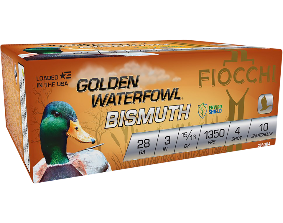 Fiocchi Golden Waterfowl Bismuth 28 Gauge 3" Shotgun Shells - 4 Shot, 10 Box/Case
