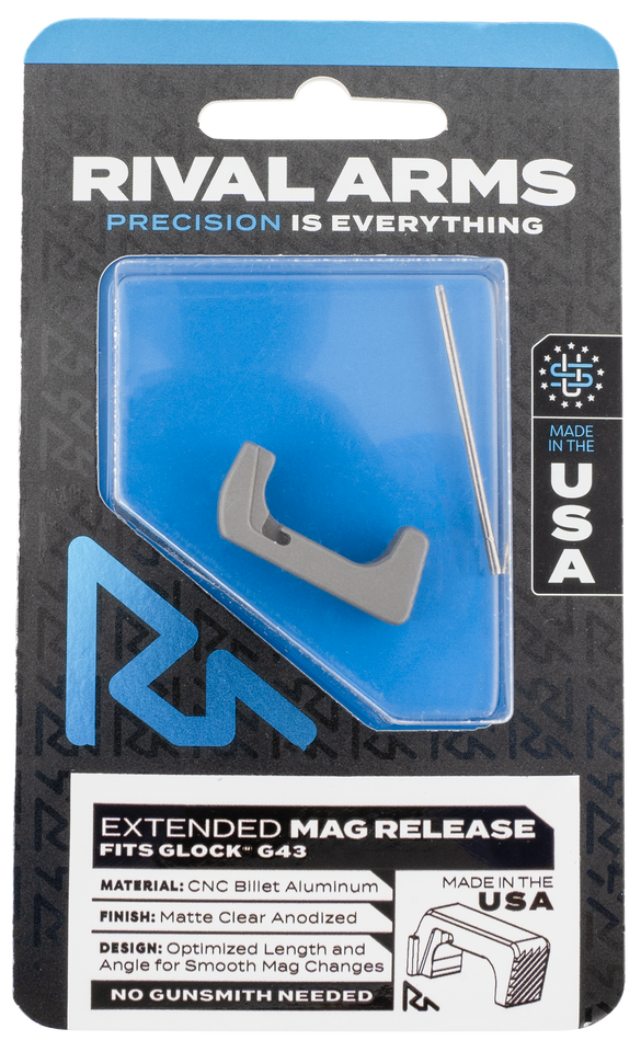 Extended Silver Aluminum Magazine Release for Glock 43 - Rival Arms RA72G003D