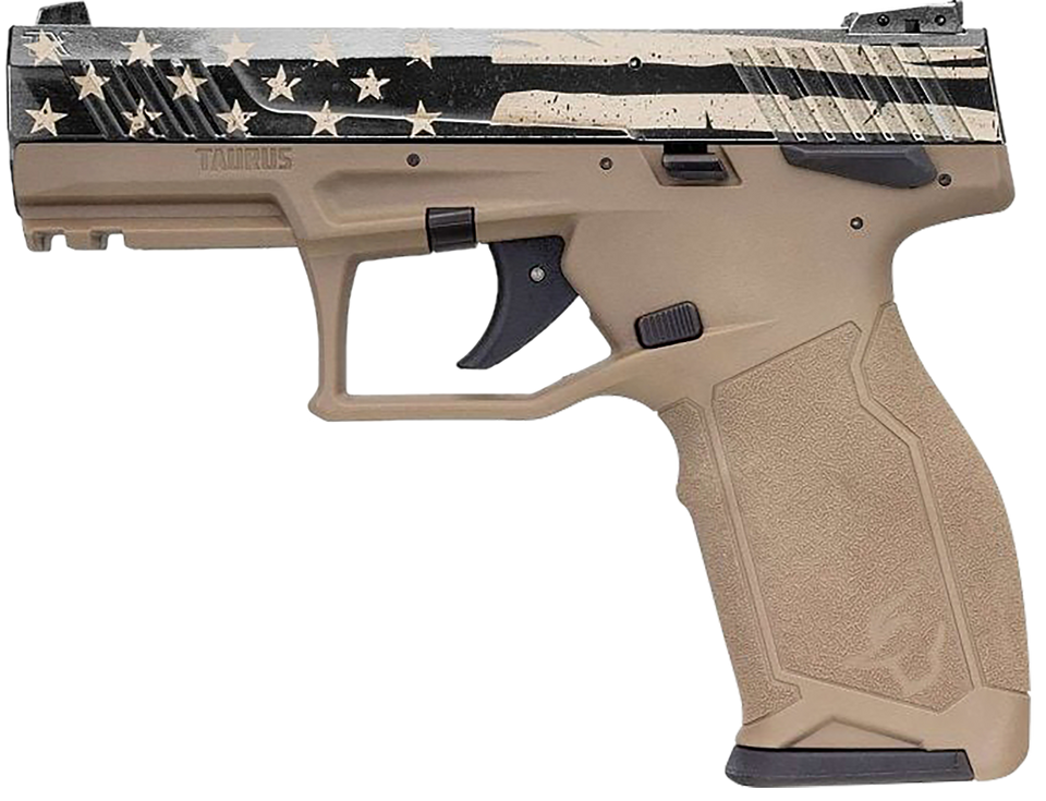 Taurus TX22 Full Size 22 LR Pistol with Black Distressed US Flag Cerakote Slide and FDE Frame