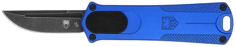 CobraTec CALI952BLUDNS California Compliant OTF Knife with D2 Steel Blade and Blue Aluminum Handle