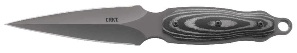 CRKT 2075 Shrill Fixed Blade Knife with Dual-Edge Gray TiN Coated 8Cr13MoV Steel and Black/Gray Resin Fiber Handle, Includes Sheath