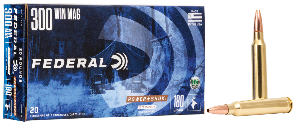Federal Power-Shok Copper 300 Win Mag 180gr Hollow Point Ammo - 20/Box