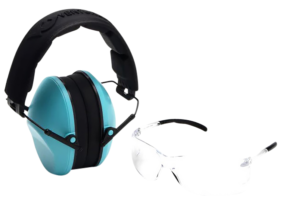 Pyramex VGCOMBO410 Low-Profile Kit: Scratch Resistant Clear Lens & Frame with Powder Blue Earmuffs