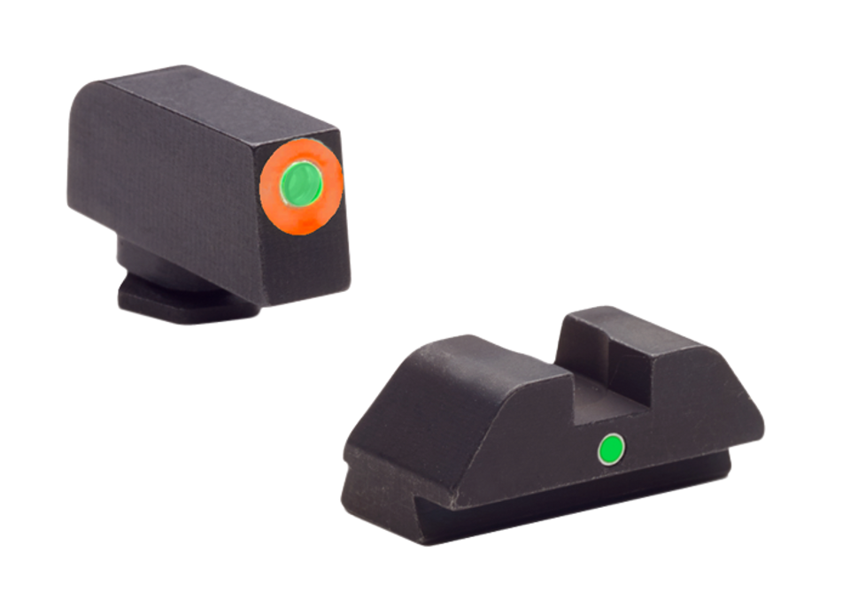 AmeriGlo GL205 i-Dot Sight Set for Glock - Green Tritium with Orange Outline Front & Rear Sights