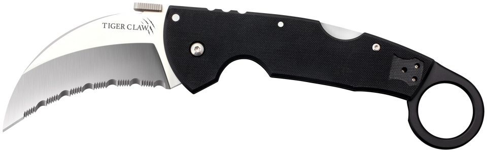 Cold Steel Tiger Claw Folding Knife with Serrated Hawkbill Blade and G10 Handle