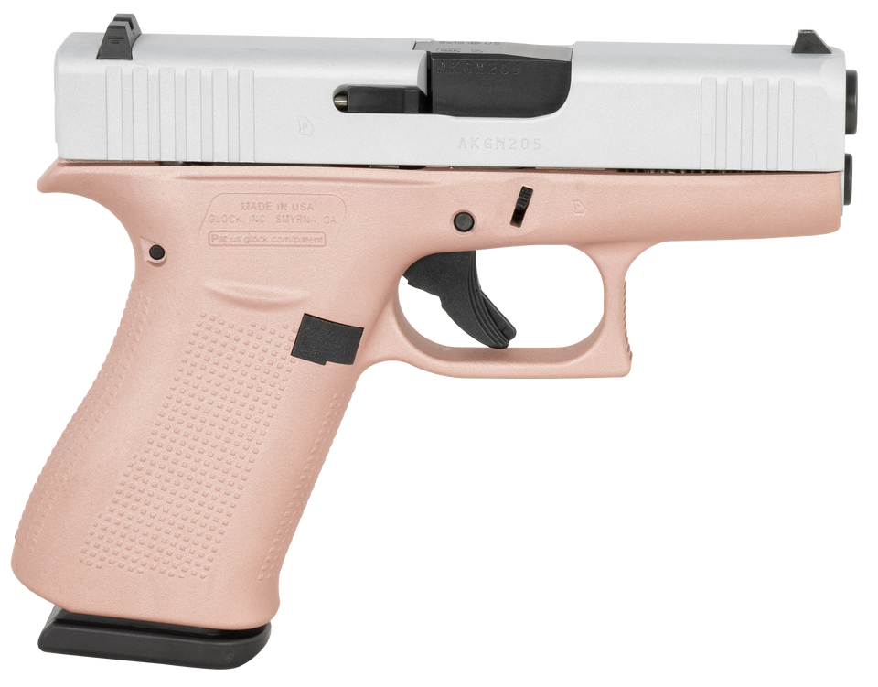 Glock G43 Sub-Compact 9mm Pistol with Rose Gold Frame and Crushed Silver Slide