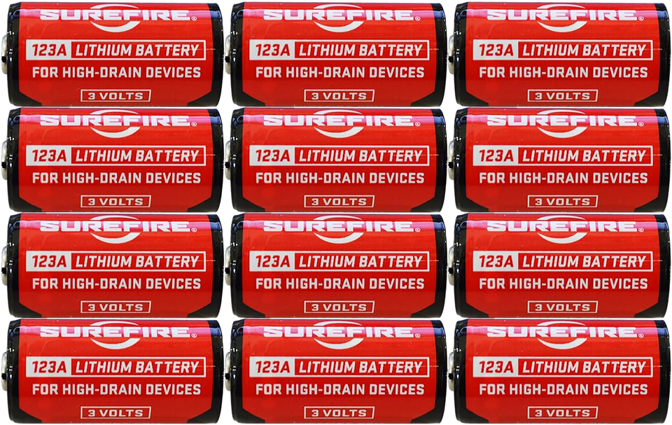 SureFire SF12ABBCS 123A Batteries - 3.0V, 1,550mAh, 12-Pack Clamshell (Red/Black)