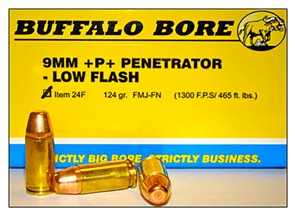 Buffalo Bore 9mm Luger +P+ 124gr FMJ Flat Nose Ammo - 20/Box