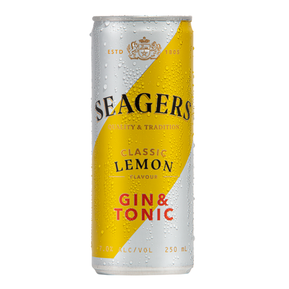 Seagers Gin & Tonic Lemon 7.0% 250mL Cans 12 Pack