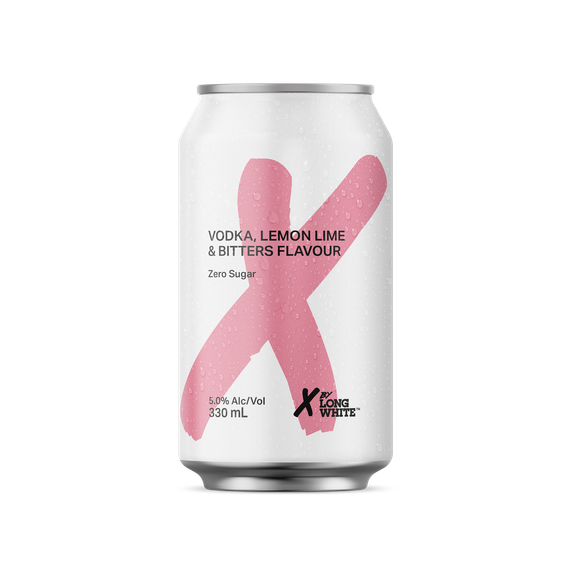 X Long White Zero Sugar Lemon Lime, Bitters 5% 330ml Can 10 Pack