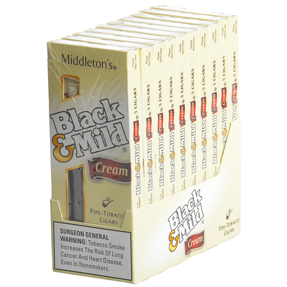 MIDDLETON'S BLACK & MILD CIGARS 10 PACKS OF 5 Plastic Tip - Cream