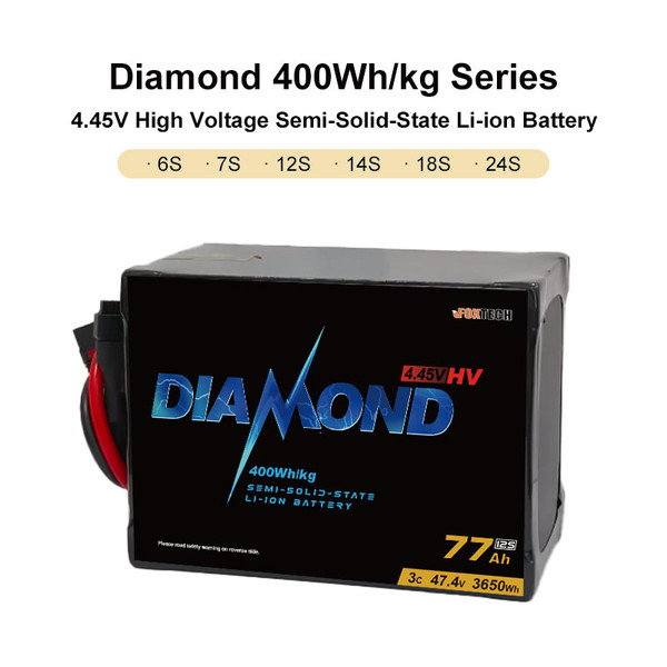 Diamond 400Wh/kg Series 4.45V High Voltage Semi-Solid-State Li-ion Battery 6S 7S 12S 14S 18S 24S 77000mAh
