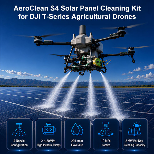 AeroClean S2/S4 Solar Panel Cleaning Kit for DJI T-Series Agricultural Drones | High-Pressure PV Cleaning System