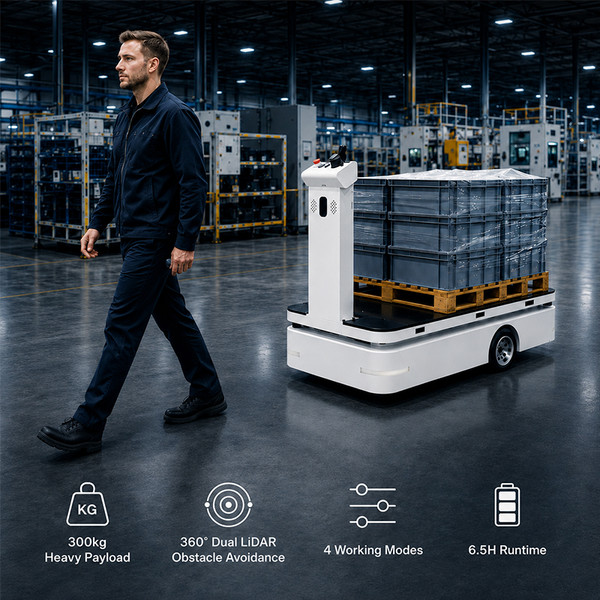 FOLO-300 PRO Smart Follow Me Cart with 300kg Payload | Autonomous Follow Robot for Warehouse & Industrial Material Handling