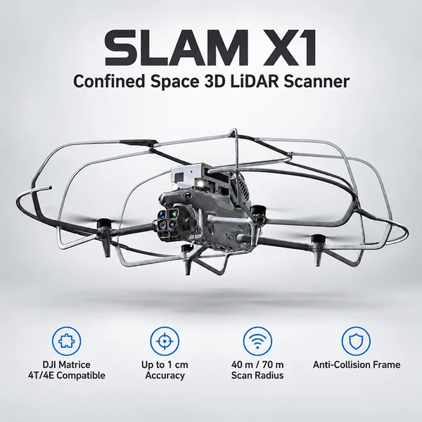 SLAM X1 Collision-Protected Flying 3D LiDAR Scanning System for DJI Matrice 4T/4E | Confined Space Mapping