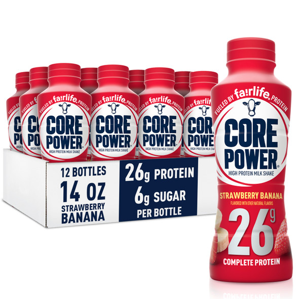 Core Power Strawberry Banana 26g Protein Shake, 14 oz. Bottles, 12 Pack