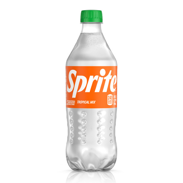 A 20 ounce bottle of Sprite tropical mix.