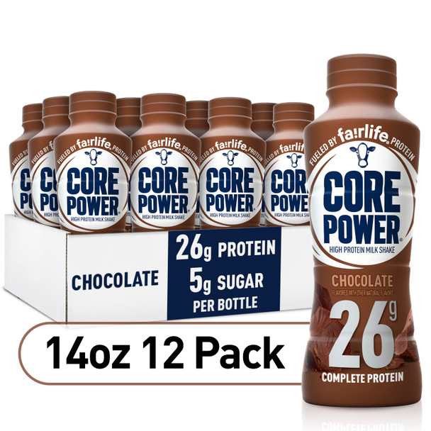 Core Power Chocolate 26g Protein Shake, 14 oz. Bottles, 12 Pack