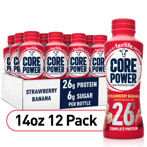 Core Power Strawberry Banana 26g Protein Shake, 14 oz. Bottles, 12 Pack