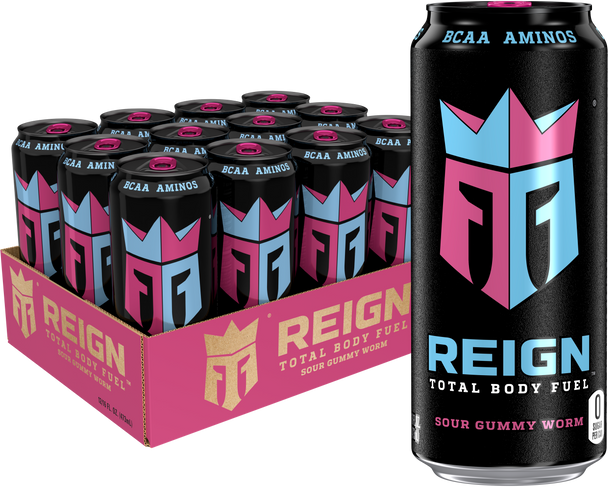 Reign Total Body Sour Gummy Worm, 16 oz. Cans, 12 Pack