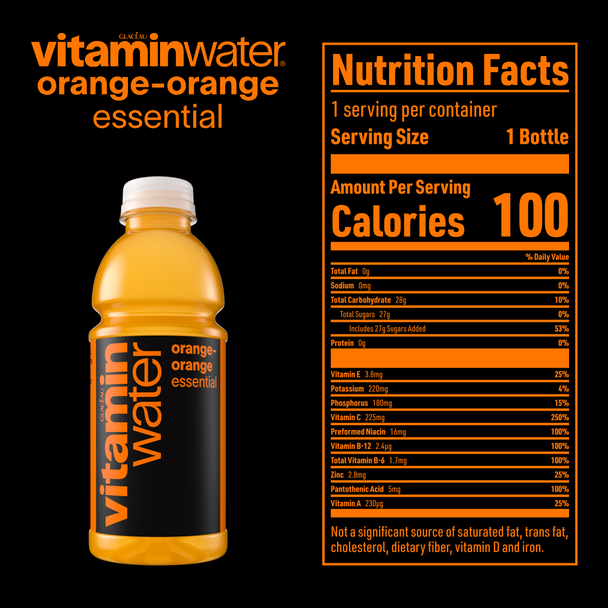Nutrition label for vitaminwater orange-orange essential